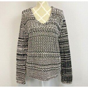 BABATON Aritzia Chunky Open Knit V‎ Neck Sweater Sz M Black White Relaxed Fit